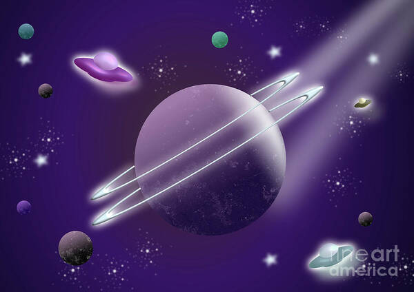 Spaceship Art Print featuring the digital art Planets and Galaxies Space Travel by Barefoot Bodeez Art
