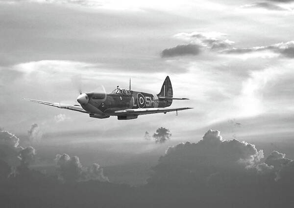 Aircraft Art Print featuring the digital art Spitfire - and shadows fall by Pat Speirs