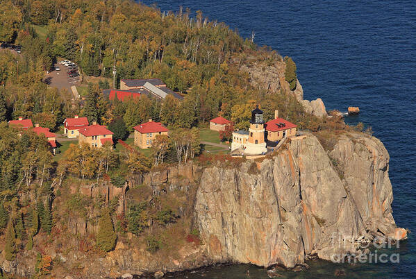 Split Rock Lighthouse Art Print featuring the photograph Split Rock Lighthouse Fall Aerial View by Tammy Wolfe