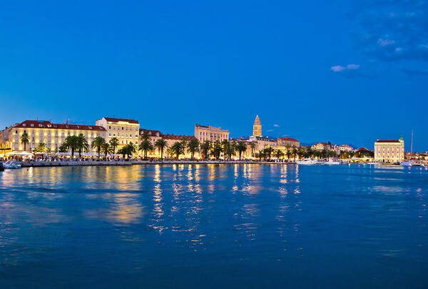 Split Art Print featuring the photograph Split waterfront blue hour view by Brch Photography