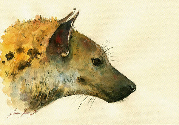 Hyena Animal Art Print featuring the painting Spotted hyena animal art by Juan Bosco