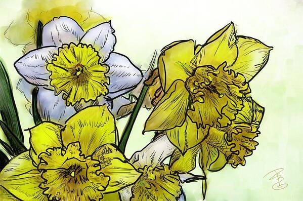 Beautiful Art Print featuring the digital art Spring Daffodils by Debra Baldwin