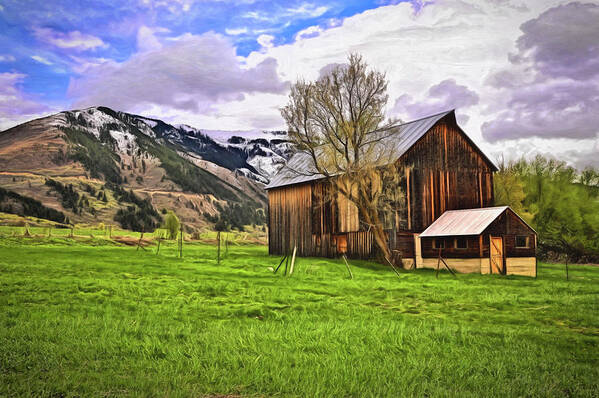 Barns Mixed Media. Photography Mixed Media. Landscapes Mixed Media. Fine Art Photography Mixed Media. Digital Camera. Digital Photography. Old Barns. Barns. Wood. Tree. Lumber. Landscape. Horse. Cow. Redo. Roadeo. Cowboys. Shell Chicken. Wagon. Hay. Fields. Mountain. Plants. Heard. Rope. Farmhouse. Bunk. House. Barnyard. Art Print featuring the digital art Spring Is All Ways A Good Time Of The Year by James Steele