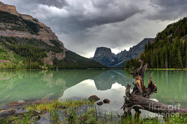 Wyoming Art Print featuring the photograph Squaretop Mountain Reflected in Upper Green River Lake during Thunderstorm by Gary Whitton