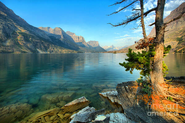 St Mary Lake Art Print featuring the photograph St. Mary Rugged Shoreline by Adam Jewell