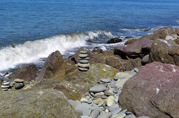Stacked Rocks Art Print featuring the photograph Stacked against the Waves by Tikvah's Hope