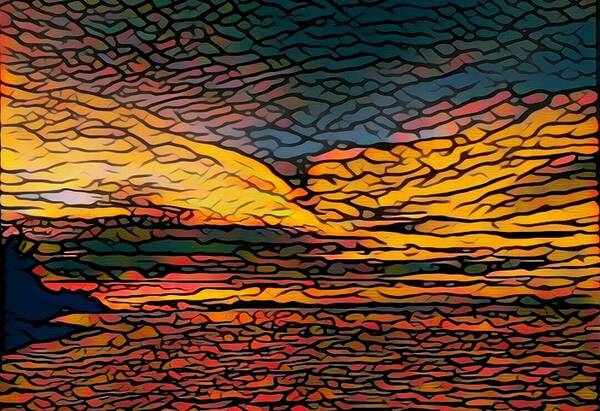 Stained Glass Style Art Print featuring the digital art Stained Glass Sunset by Steven Robiner
