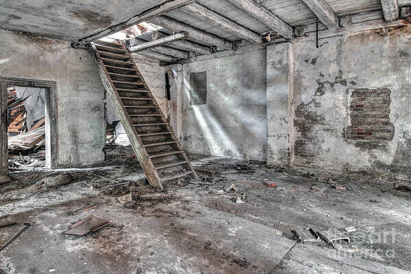 Urbex Art Print featuring the photograph Stair in old abandoned building by Michal Boubin