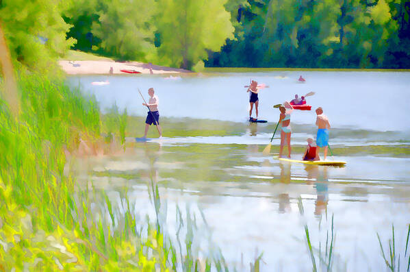 Standup Paddleboarding Art Print featuring the painting Standup Paddleboarding 2 by Jeelan Clark