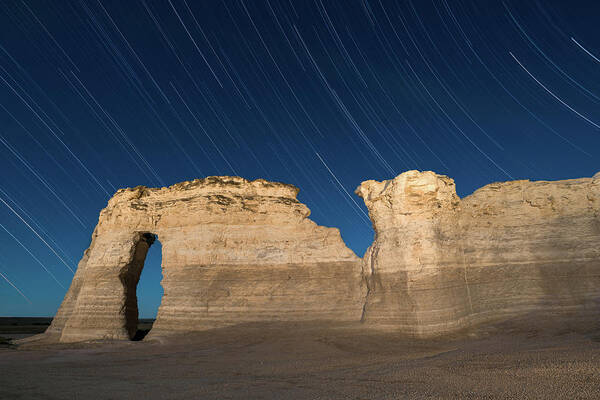 Monument Rocks Art Print featuring the photograph Star Circles Over Monument Rocks by Hal Mitzenmacher