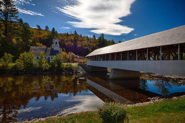#jefffolger Art Print featuring the photograph Stark covered bridge and church by Jeff Folger