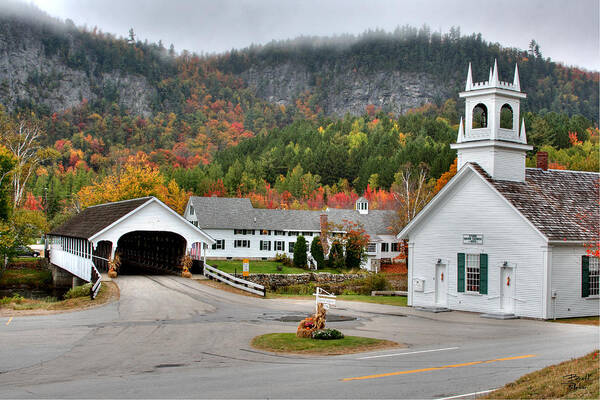 New Hampshire Art Print featuring the photograph Stark Covered Bridge and Village by Brett Pelletier