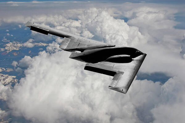 B-2 Stealth Bomber Art Print featuring the mixed media Stealth Bomber Over the Clouds by Erik Simonsen