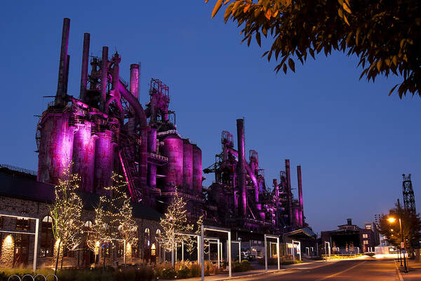 Bethlehem Steel Art Print featuring the photograph Steel Stacks at Night by Michael Dorn
