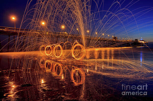 Imperial Beach Art Print featuring the photograph Steel Wool Spinning at the Imperial Beach Pier by Sam Antonio