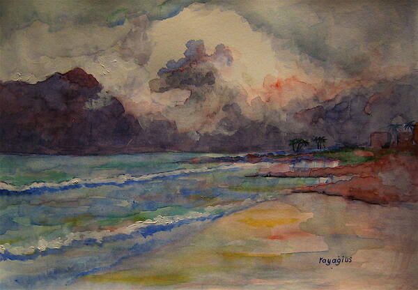 Storm Art Print featuring the painting Storm Beach by Ray Agius