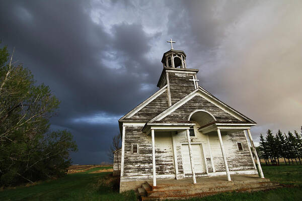 Church Art Print featuring the photograph Stormy SK Church by Ryan Crouse