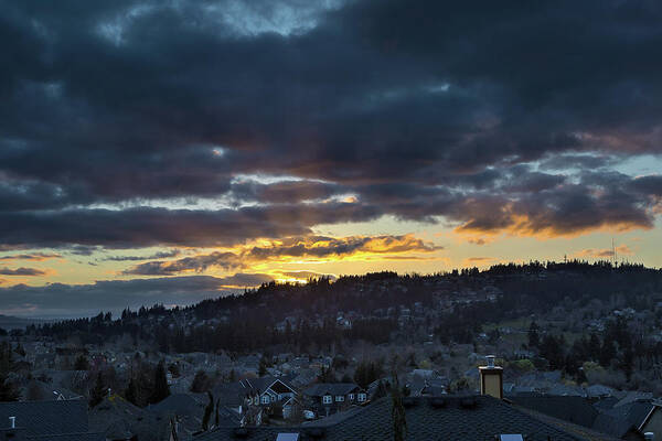 Happy Valley Art Print featuring the photograph Stormy Sunset over Happy Valley Oregon by David Gn
