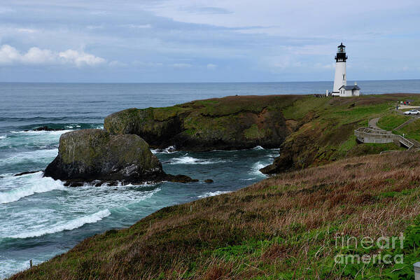 Denise Bruchman Art Print featuring the photograph Stormy Yaquina Head Lighthouse by Denise Bruchman