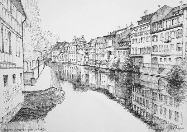 River Art Print featuring the drawing Strasbourg, La Petite France, Sketch by Dai Wynn