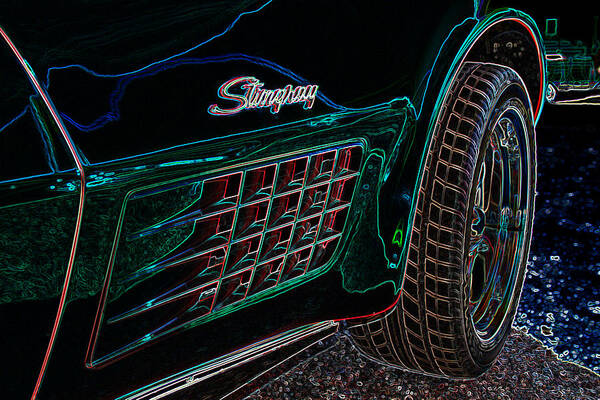 Corvette Art Print featuring the digital art Stringray Neon by Darrell Foster