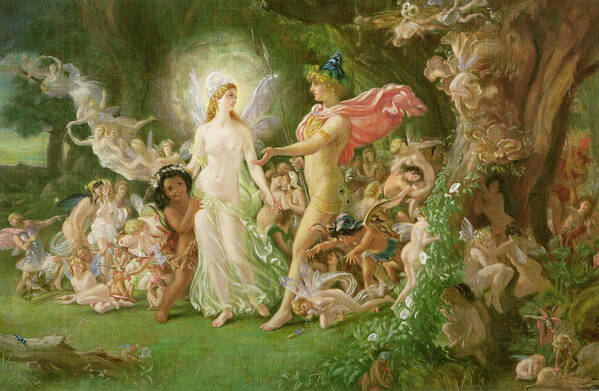 A Midsummer Nights Dream Art Print featuring the painting Study for The Quarrel of Oberon and Titania by Joseph Noel Paton