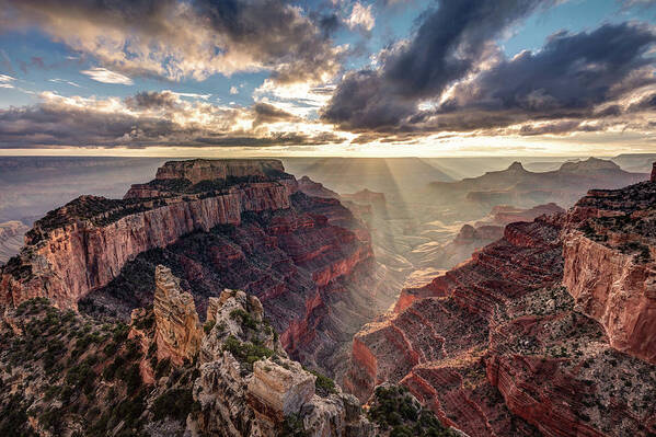 Grand Canyon Art Print featuring the photograph Sun Rays At Cape Royal by Pierre Leclerc Photography