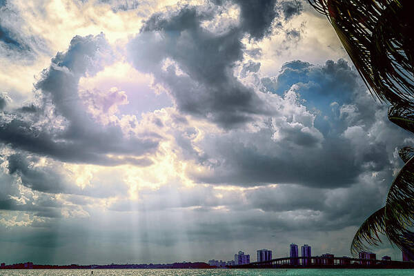 Atlantic Ocean Art Print featuring the photograph Sun rays over Miami by Camille Lopez