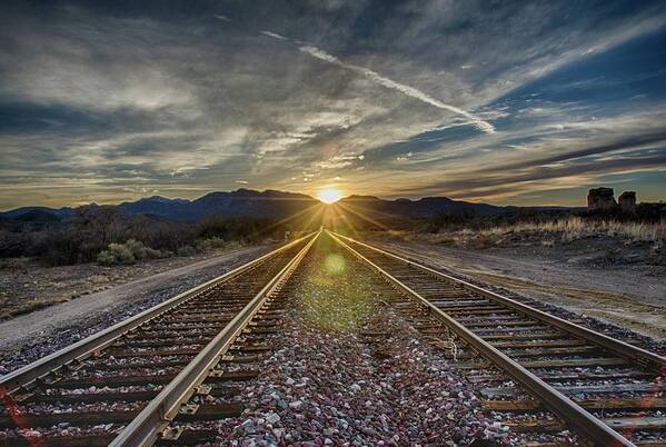 Sun Art Print featuring the photograph Sun sets at the end of the line by Gaelyn Olmsted