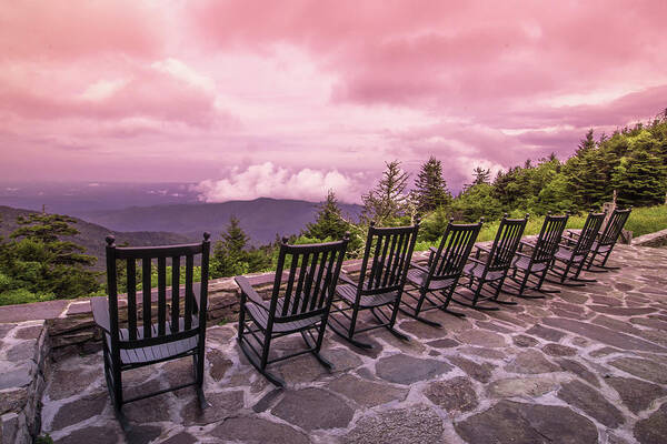 Rocking Chairs Art Print featuring the photograph Sundown at Mt Mitchell by Dana Foreman
