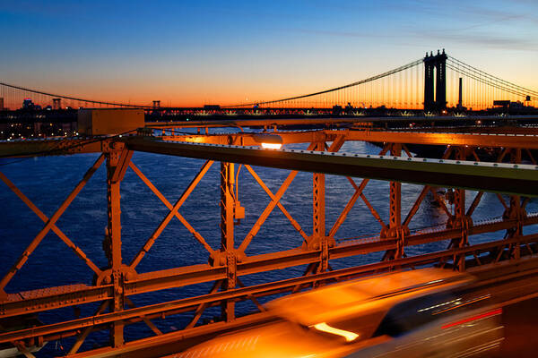 Bridge Art Print featuring the photograph Sunrise on the Brooklyn Bridge by Adam Rainoff