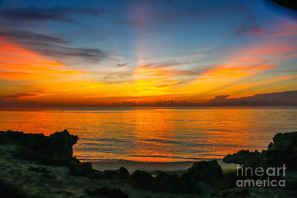 Sun Art Print featuring the photograph Sunrise on the Rocks by Tom Claud