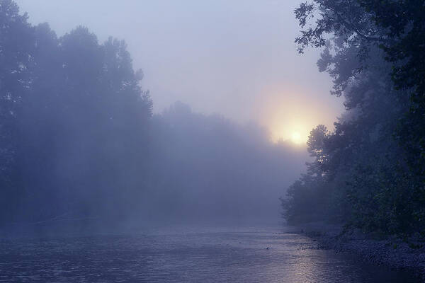 Mist Art Print featuring the photograph Sunrise over the Meramec River by Robert Charity