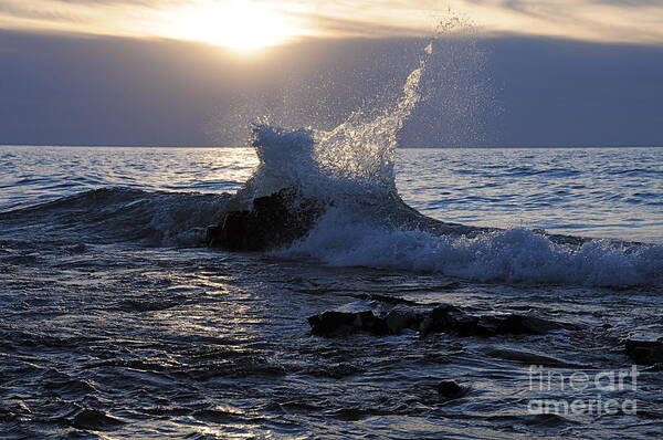 Waves Art Print featuring the photograph Sunrise Splash by Sandra Updyke