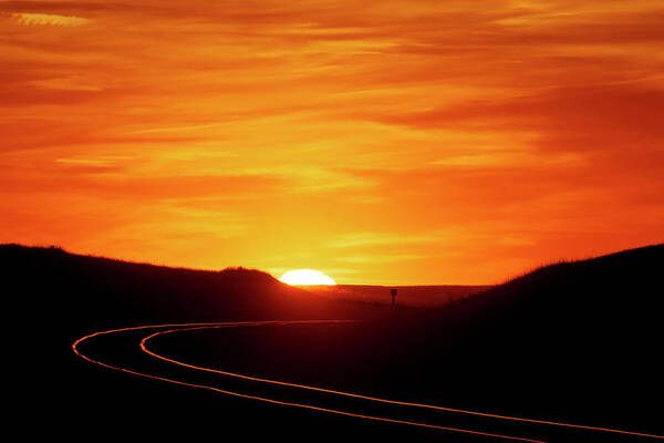 Kansas Art Print featuring the photograph Sunset and Railroad Tracks by Rob Graham