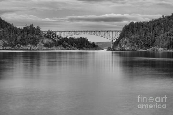 Black Art Print featuring the photograph Sunset At Deception Pass - Black And White by Adam Jewell