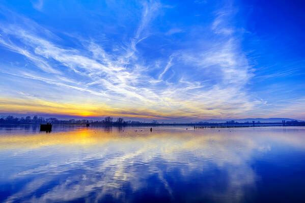 Sky Art Print featuring the photograph Sunset at lake Ptuj by Ivan Slosar