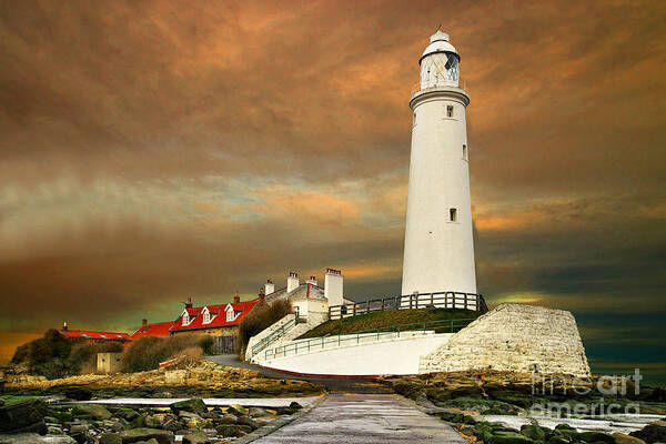 St. Mary's Art Print featuring the photograph Sunset at Saint Mary's Lighthouse by Martyn Arnold