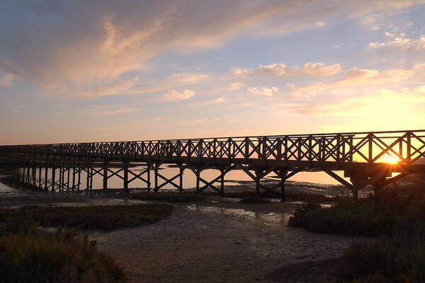 Quinta Do Lago Art Print featuring the photograph Sunset at the wooden bridge by Angelo DeVal