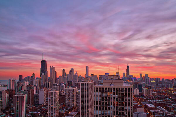 Chicago Art Print featuring the photograph Sunset Burn by Raf Winterpacht