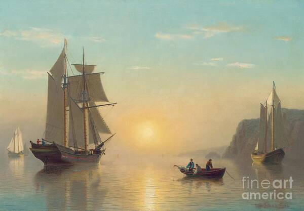 Boat Art Print featuring the painting Sunset Calm in the Bay of Fundy by William Bradford