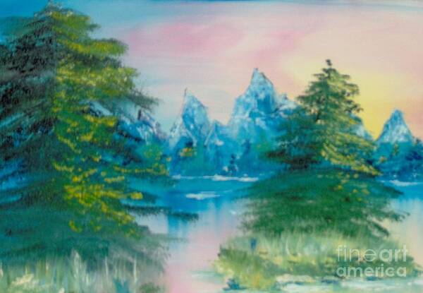 Landscape Art Print featuring the painting Sunset Lake by Saundra Johnson