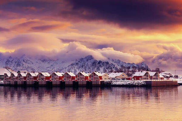 Sunset Art Print featuring the photograph Sunset on Svolvaer by Philippe Sainte-Laudy