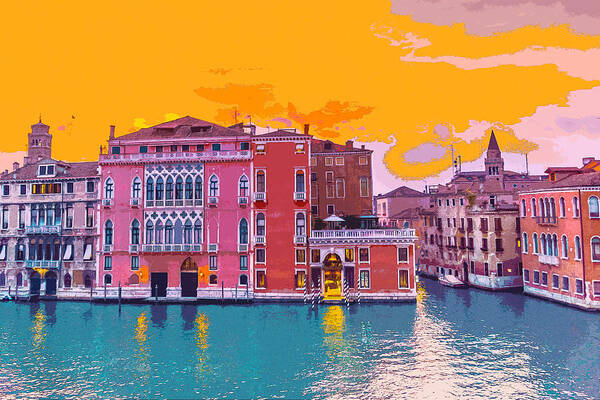 Sunset On The Grand Canal Art Print featuring the digital art Sunset on the Grand Canal Venice by Anthony Murphy