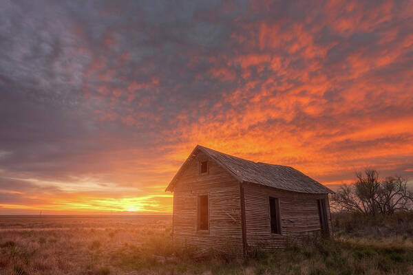 Abandoned Buildings Art Print featuring the photograph Sunset on the Prairie by Darren White