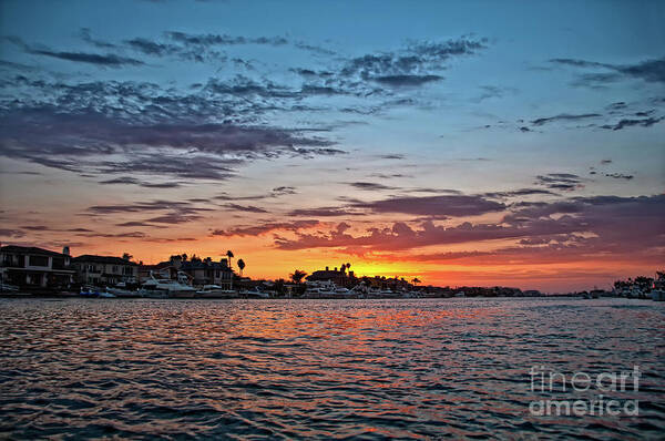 Sunset Art Print featuring the photograph Sunset over Huntington Harbour by Peter Dang