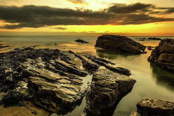 Seascape Art Print featuring the photograph Sunset Rocks by Nick Bywater