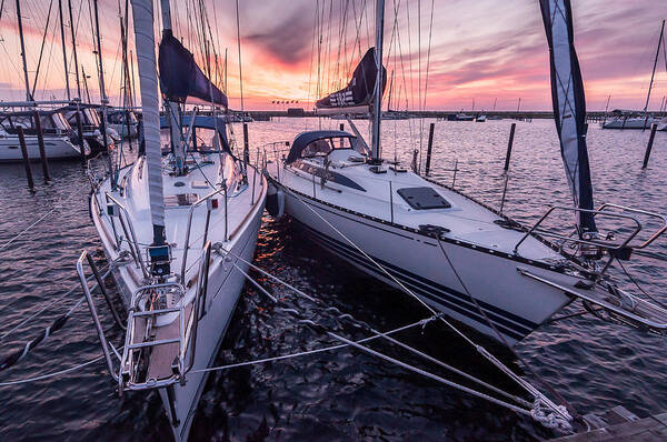 Beauty Art Print featuring the photograph Sunset Sailboats by Marcus Karlsson Sall