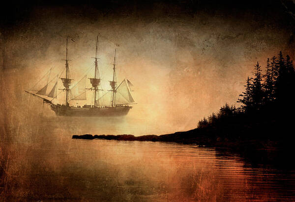 Textured Art Print featuring the photograph Tall Ship in the Fog by Fred LeBlanc