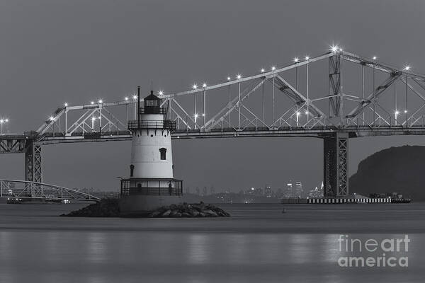 Clarence Holmes Art Print featuring the photograph Tarrytown Lighthouse and Tappan Zee Bridge at Twilight II by Clarence Holmes
